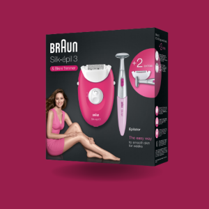 Braun Silk-épil 3420 Raspberry pink+massage rollers and bikini trimmer